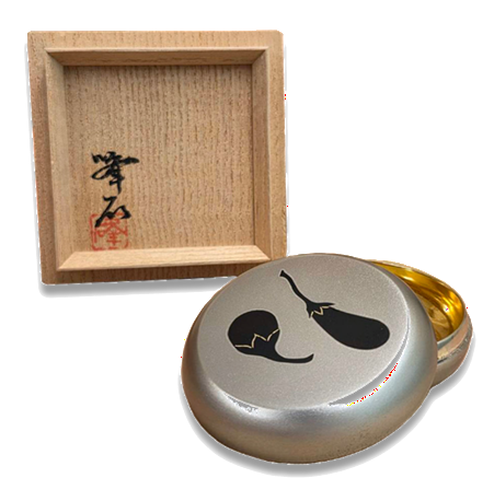 奥山峰山　切嵌象嵌　香合　茄子